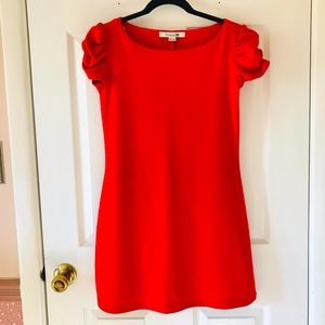 Blood Red Orange Puff Sleeve Mini Dress